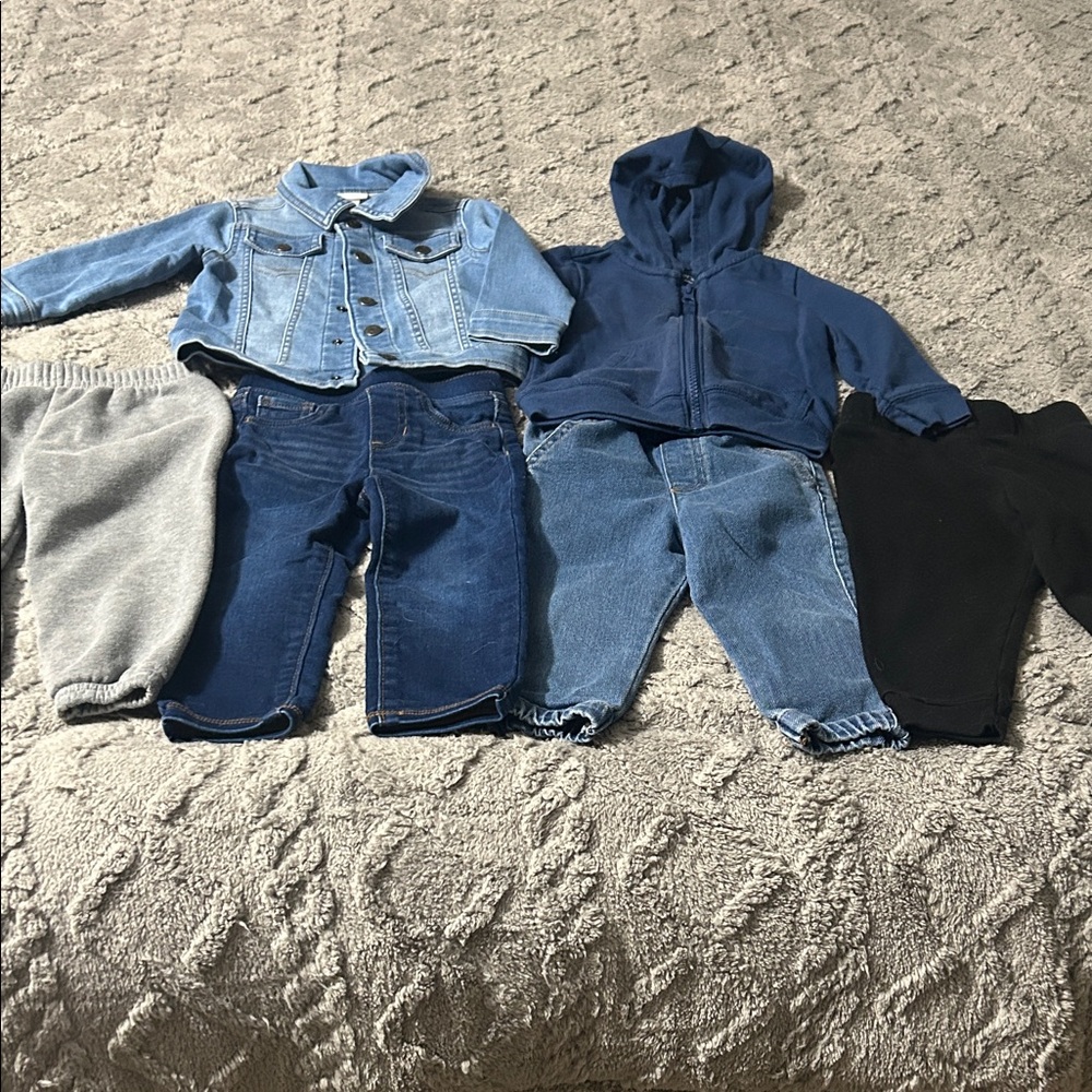 Kids Denim Jacket, Blue Hooded Jacket, Jeans X 2 and Sweatpants  (Joggers) x2